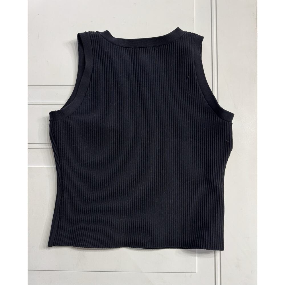 Happily Grey Womens Sz L Black Tank Top Sleeveless Cropped Ribbed Knit Stretch - Picture 5 of 5